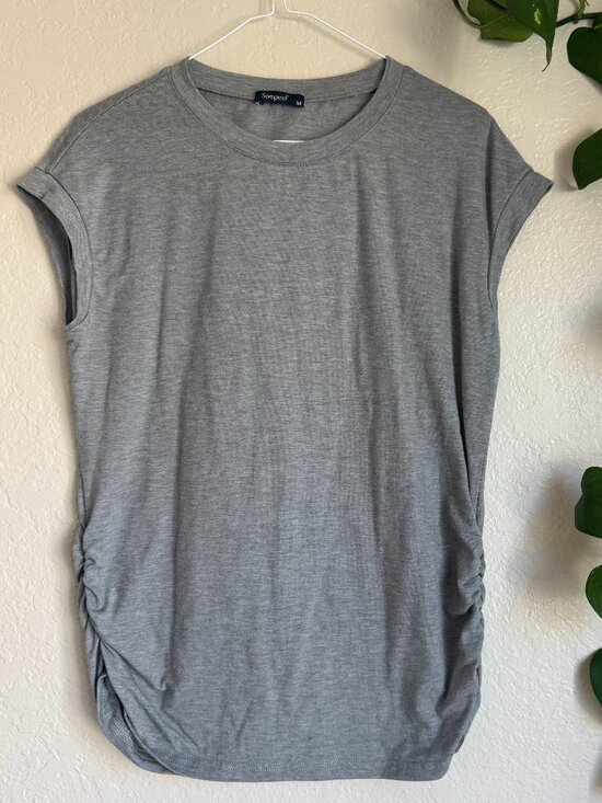Sampeer Tops - Sampeer Gray Ruched Side T-Shirt Women’s Medium Casual Crew Neck Top